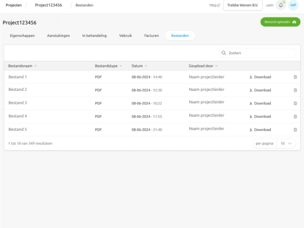 Screenshot Mijn Aansluitingen Pure Energie bestanden