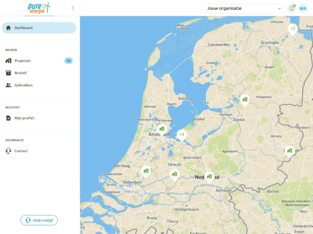 Screenshot Mijn Aansluitingen Pure Energie dashboard
