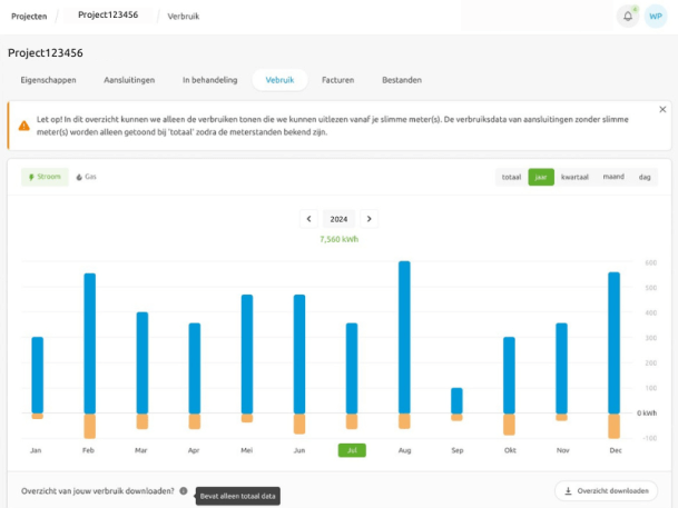 Screenshot Mijn Aansluitingen Pure Energie verbruik