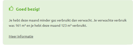 Voorbeeld minder stroomverbruik dan verwacht