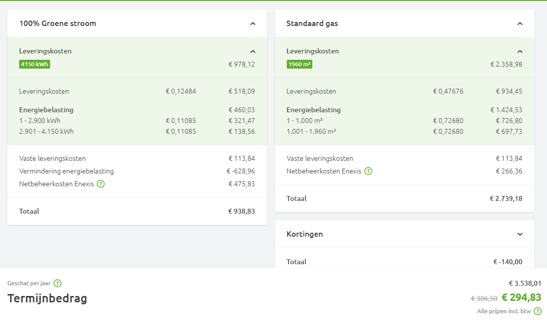 rekenvoorbeeld energierekening 2026 5-persoons huishouden in vrijstaande woning